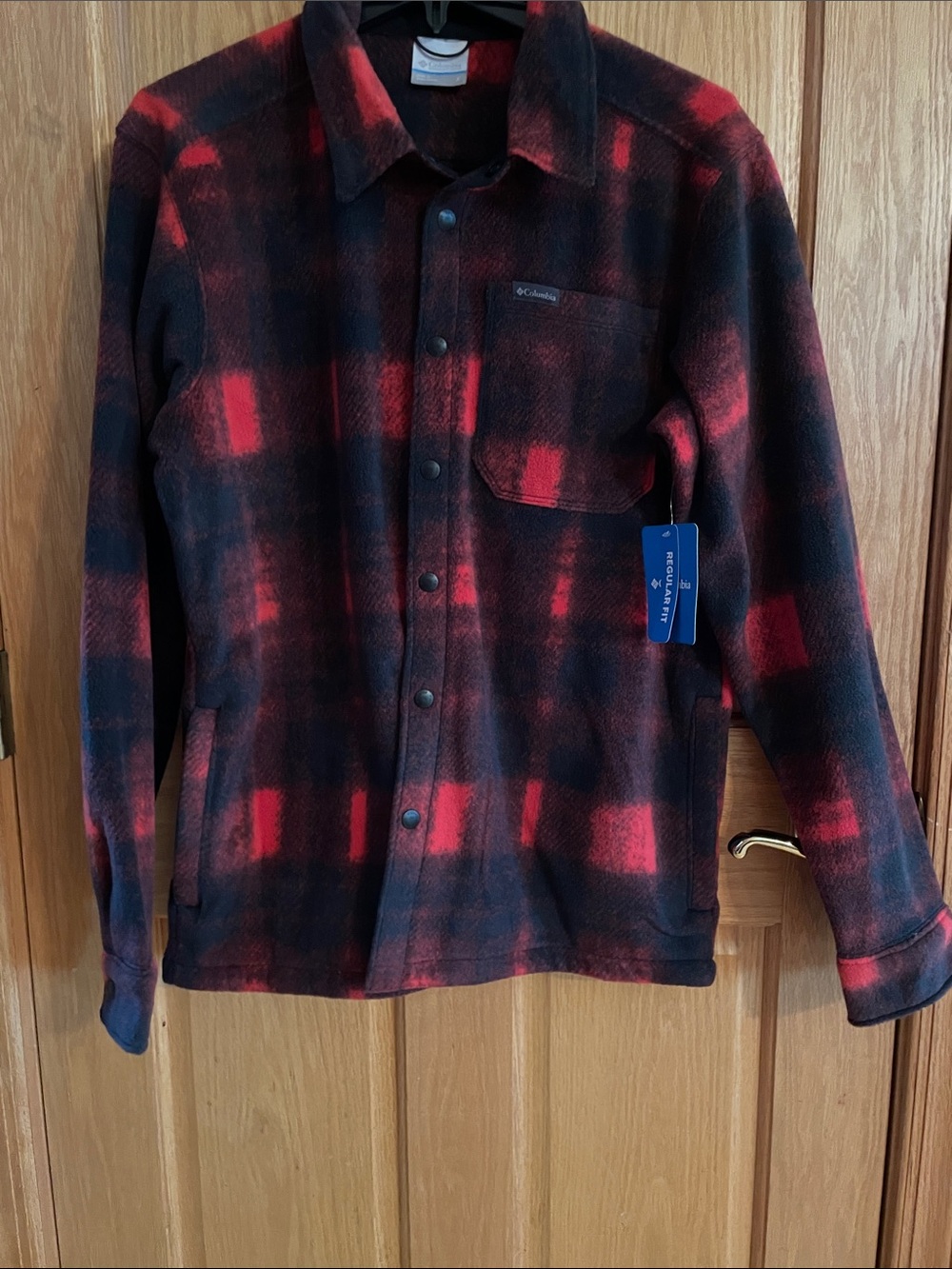 NWT Women’s Columbia Red and Black Plaid Lightweight Fleece Shirt Jacket-Size S